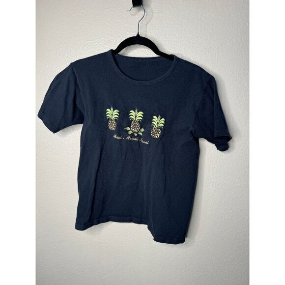 Maui Women's Embroidered Black Shirt short sleeve round neck hawaii - Picture 2 of 5